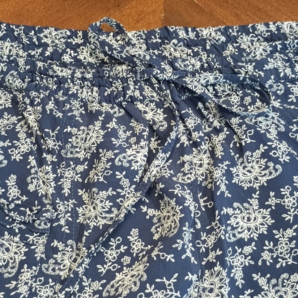 April Cornell Pants Blue&White 100% Rayon Women Waist 30" w/ Elastic Size Large - Picture 9 of 9